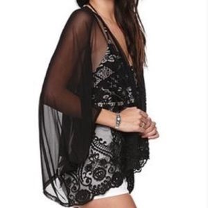 LA Hearts Black Sheer Kimono